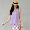 Conjunto Plisado Estilo Issey Miyake Edición Limitada de Verano: Falda con Flecos de Patrón de Diamantes + Top Camisola de Color Combinado como Conjunto Completo