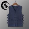 Chaleco de Lino de Seda de Hielo Delgado Estilo Japonés Vintage de Verano para Hombre Sin Mangas Casual Múltiples Bolsillos Chaleco Chaqueta de Algodón y Lino