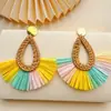 Brincos de Palha Estilo Férias de Celebridade da Internet, Exagerados e Estilosos, Brincos em Forma de Leque para Férias de Verão à Beira-Mar, Brincos da Moda Estilo Luxo Leve