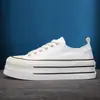 Zapatos de lona de suela gruesa para mujer, primavera 2025, nuevo estilo, zapatillas deportivas informales pequeñas, versátiles, populares, con plataforma, zapatos blancos.