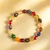 Estilo Étnico Estilo Tibetano Pulseira de Esmalte para Cinzas de Incenso Contas com Folha de Ouro Ano do Zodíaco Cinco Direções Deuses da Riqueza Pulseira de Ágata Unissex