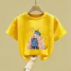 Camisetas de Verano de Manga Corta para Niñas, Nuevo Estilo, Lindas, Estilo Coreano, de Verano, Media Manga, Algodón Puro, Estampadas, Modernas, para Niños Pequeños y Medianos