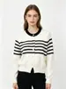 Cárdigan de punto a rayas retro estilo francés para mujer, nuevo diseño otoño/invierno 2026, suéter exterior elegante con colores contrastantes