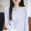 Camiseta de Manga Longa Dupla Face de Algodão Mercerizado para Primavera e Verão Feminina, Gola Redonda, Algodão Puro de Fibra Longa, Top Soltinho de Algodão Penteado, Camiseta Base