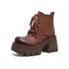 Jiezhou Colección Otoño 2026: Botas Martin estilo vintage, desgastadas, de piel de plena flor con suelas gruesas y tacones robustos, un diseño de nicho y vanguardista para mujeres a la moda.