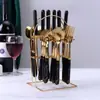 Juego de Vajilla de Acero Inoxidable Transfronterizo de 24 Piezas Estilo Nórdico Restaurante Hotel Vajilla Occidental Estante para Cuchillos de Steak Caja de Regalo Mayoreo