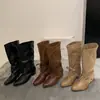 Botas holgadas de punta fina estilo vintage relajado 2026 Primavera/Verano Nuevas Botas vaqueras versátiles Botas de jinete de tacón grueso adelgazantes