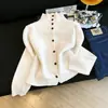 Novo casaco cardigã de cashmere de gola alta de botões simples da série de cores dopamina de outono em branco leitoso