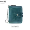 Billetera de Mujer Transfronteriza Nueva con Cadena para Llaves y Llavero Antirrobo RFID, Billetera Pequeña Corta Estampada de Color Contrastante