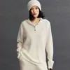 Suéter de Punto con Capucha Suelto de Color Sólido de Longitud Media para Mujer Otoño/Invierno 2026