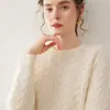 Baicai Rong Nuevo Suéter de Cachemira para Mujer Otoño Invierno Tejido de Trenzas Cuello Redondo Pulóver Holgado Casual Suéter Base de Punto