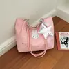 Bolso de Mano con Estampado de Estrellas Plateadas Ondulado Estilo Coreano para Niñas Aplicación de Conejo de Peluche Encaje Estrella Versátil Bolso de Hombro