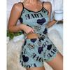 KF verão moda estrangeira europeia e americana costas bonitas finas roupas de casa sexy alças saia amor desenho animado impressão fofa