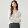 ¡Suave, cómodo y elegante! Nueva colección de otoño e invierno: suéter de cachemira para mujer con diseño calado de patrón de hojas y una capa base de seda