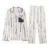 Algodão PuroPijama Masculino de Desenho Animado Cardigã de Manga Longa Conjunto de Roupa de Casa Listrado, Adequado para Usar ao Ar Livre, Novo Modelo de Outono 2026