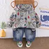 Conjunto de Moda de Manga Larga para Niños Primavera 2026 Nuevo Dibujo Animado de Primavera Línea de Graffiti Manga Larga Conjunto de Dos Piezas Atuendo de Moda