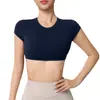 Camiseta Deportiva de Manga Corta Wangtu Ombliguera para Yoga con Almohadilla en el Pecho Fitness Running Deportes Fábrica de Comercio Exterior Se puede imprimir