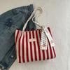 Bolso Tote de Hombro Único Japonés Retro Literario Simple Fresco Rayado Casual Moda Elegante de Gran Capacidad para Mujer