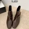 Botas de tornozelo em couro genuíno com bico quadrado pequeno, salto grosso e zíper traseiro, nova coleção outono 2026 feminina, botas Chelsea de salto baixo, elásticas e modeladoras