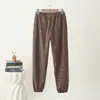 Nuevos estilos de otoño e invierno: Pantalones jogger de cuadros para mujer, cálidos, forrados de polar, de tiro alto, adecuados para madres de mediana edad, y se pueden usar como ropa exterior