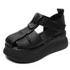 2024 primavera e verão novo original handmade couro genuíno fechado dedo sandálias plataforma feminina altura aumentando nicho cunha retro sapatos romanos