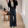 Pantalones vaqueros vintage de talla grande con forro polar para mujer, otoño e invierno 2024, para chica gordita, holgados, de cintura alta, adelgazantes, de pierna recta y pierna ancha.