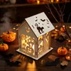 Casa Assombrada de Madeira Brilhante DIY Personalizável Transfronteiriça para Halloween Casa de Madeira com Abóbora 3D Decoração de Festa Artesanato em Madeira