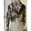Camisa Masculina Manga Longa Padrão Mármore Vintage Primavera e Outono, Casual Respirável Estampada Digital 3D