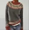Desejo Sucesso de Vendas Amazon Europeu e Americano Novo Estilo Suéter Feminino Gola Redonda Blocos de Cor Solto Moda Pulôver Tricô