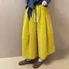 Pantalones de falda casual de pana simples y relajados para otoño e invierno, forrados de polar, pantalones de pierna ancha cropped, engrosados, de corte holgado, adelgazantes y elegantes