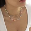 Collar Europeo y Americano Transfronterizo de Joyería Cadena de Garra Letra Metálica Lentejuela Étnico Colorido Cuentas de Arroz Perla Imitación Collar Multicapa