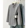Camisa feminina de comprimento médio, novo estilo outono para meninas plus size, fresca e fofa, com gola de gato bordada e mangas compridas listradas, 0717