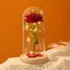 Caixa de Presente Rosa com Tampa de Vidro Flor Eterna Personalizada de Fábrica Ornaments de Mesa Flor Simulada para Presente de Namorada Capa contra Poeira