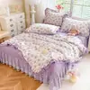 2026 Nuevo Estilo Coreano Doble Capa Encaje Algodón Lavado Ultra Suave Crepé Colcha de Verano Cubre Cama Juego de Cuatro Piezas Estilo Francés