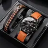 2025 Transfronterizo Nuevo Negocio Versátil para Hombre Falso Doble Ojo Calendario Negocio Reloj de Cuarzo Pulsera Trenzada Personalizada Set