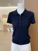 Camiseta de manga corta con cuello polo de hombro recto estilo old money para mujer, top de punto de verano con cuello de solapa, blanco fino