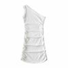 Vestido de verano 2021 estilo europeo y americano de AliExpress, nuevo, sexy, ajustado, plisado, con hombros descubiertos, color liso, a la cadera.