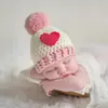 Chapéu de lã infantil boné de bola feito à mão para bebê Adereços de fotografia para festa de lua cheia do bebê Chapéu de coração de pêssego de Natal