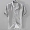Camisa de Lino Puro de Manga Corta para Hombre, Camisa Blanca de Lino, Tejido de Algodón y Lino, Ropa para Hombre, Ropa Casual de Verano para Hombre, Manga Corta