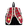 Mochila Casual Xadrez Estilo Japonês Desenho Animado Coelho de Orelhas Longas Botão de Estrela Fofo Renda Doce Mochila Pequena Estilosa