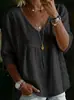 2026 Nova Blusa Camisa Feminina de Renda com Decote em V, Cor Sólida, Manga Três Quartos, Casual, para Comércio Exterior Transfronteiriço