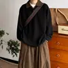 Camiseta de polo de retazos a cuadros retro japonés para otoño e invierno, camiseta de manga larga unisex, jersey holgado, top con caída