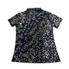 Camiseta de malla con cuello alto y media manga para mujer, blusa ajustada, top a juego, novedad de verano de 2024