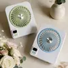 Cargador de escritorio color crema, mini ventilador eléctrico, ventilador pequeño inteligente de pared para dormitorio, mesita de noche, pantalla digital USB