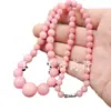 Flor de durazno Jade cuentas redondas collar de jade cuarzo rosa roca Cadena Torre de Jade collar para clavícula de mujer cadena de cuentas de jade mayoreo
