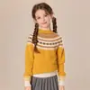 Suéter de Cashmere com Listras Fair Isle Infantil Outono e Inverno Novo Suéter de Cashmere Espesso Suéter com Gola Alta Parcial para Meninos e Meninas