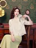 Camisa cruzada de Amazon para mujer estilo chino, nueva, primavera-verano, cheongsam mejorado con top de botones