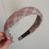 Diadema de Tela Esponjosa a Cuadros Rosa Juvenil Versátil Estilo Bosque Vintage con Diseño de Corona Alta para Niña