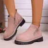 2025 Botas Martinas de Bico Redondo com Zíper Lateral para Cruzamento de Fronteiras Botas Curtas com Salto Grosso Novas Outono e Inverno Tamanho Grande Botas Curtas Femininas de Comércio Exterior