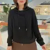 Moletom com capuz e cordão em veludo canelado 260g para mulheres, outono e inverno, quente, casual, versátil, estilo coreano, top estiloso e que rejuvenesce